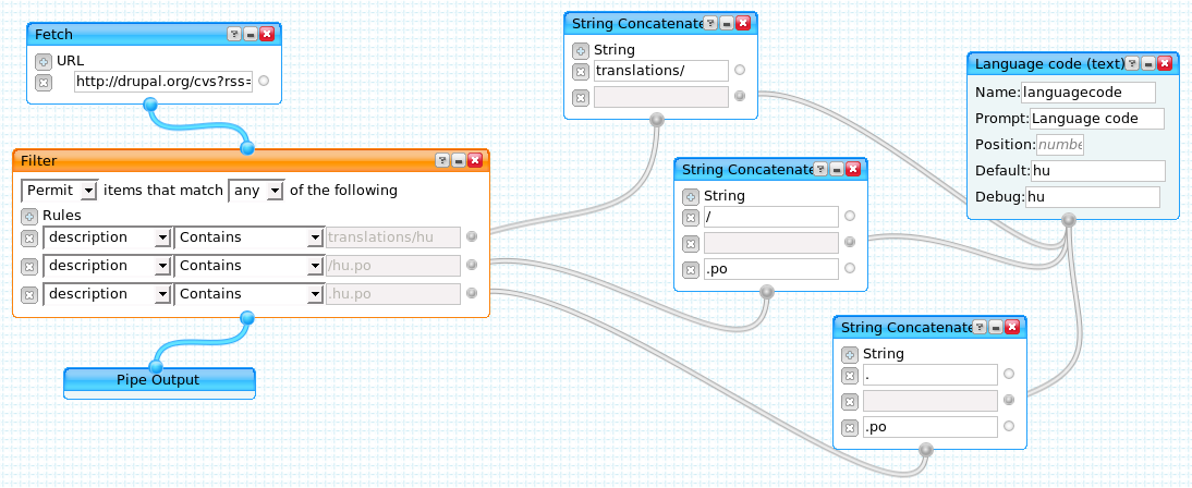 Yahoo pipes configuration