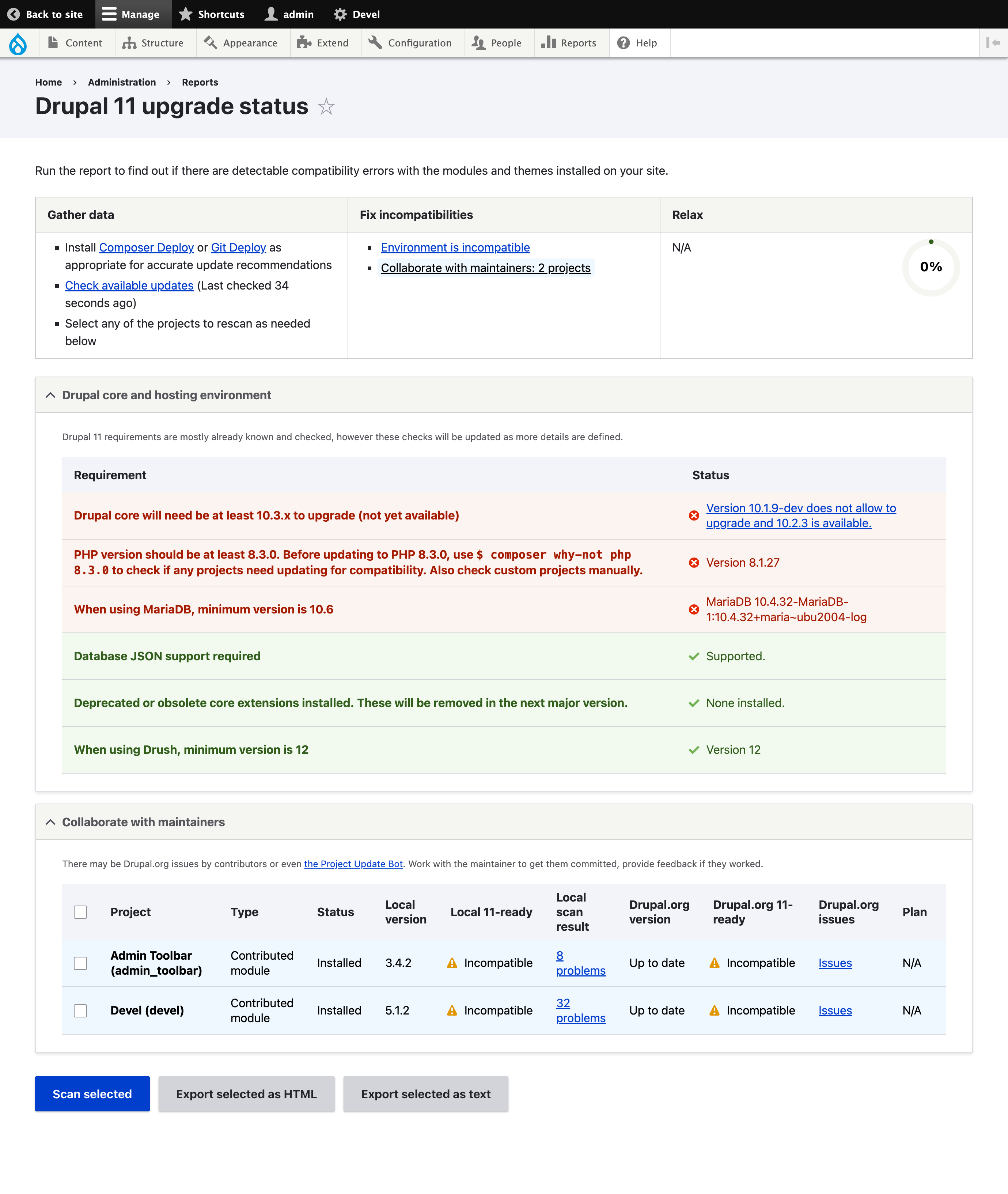 Upgrade Status 4.1.0 screenshot