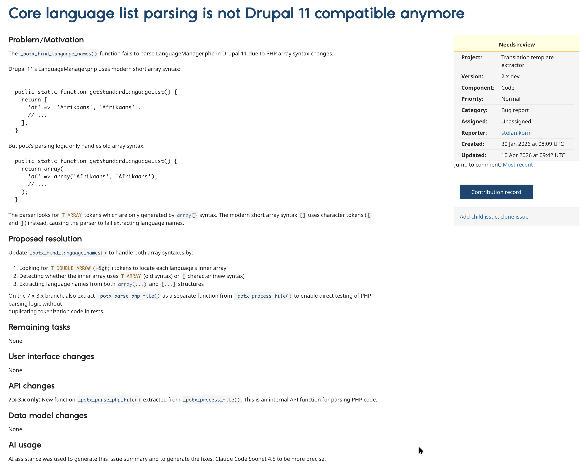 Claude issue summary