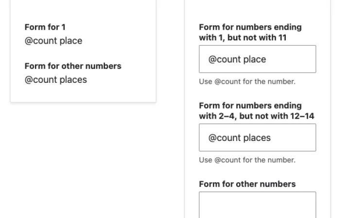 Friendlier labels on the translation UIs, appropriate for the language