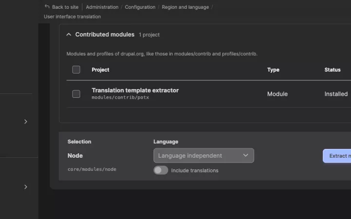 Translation Template Extractor 3 in dark mode