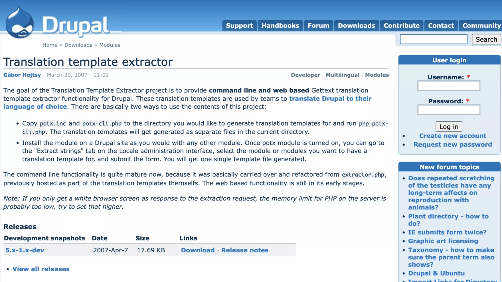 Translation template extractor project page