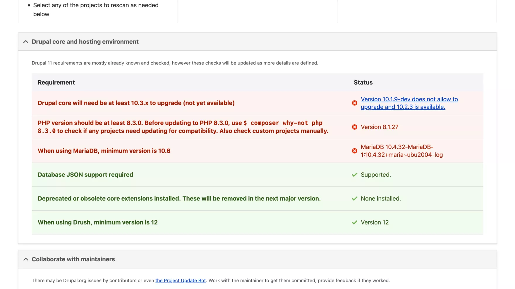 Upgrade Status 4.1.0 screenshot