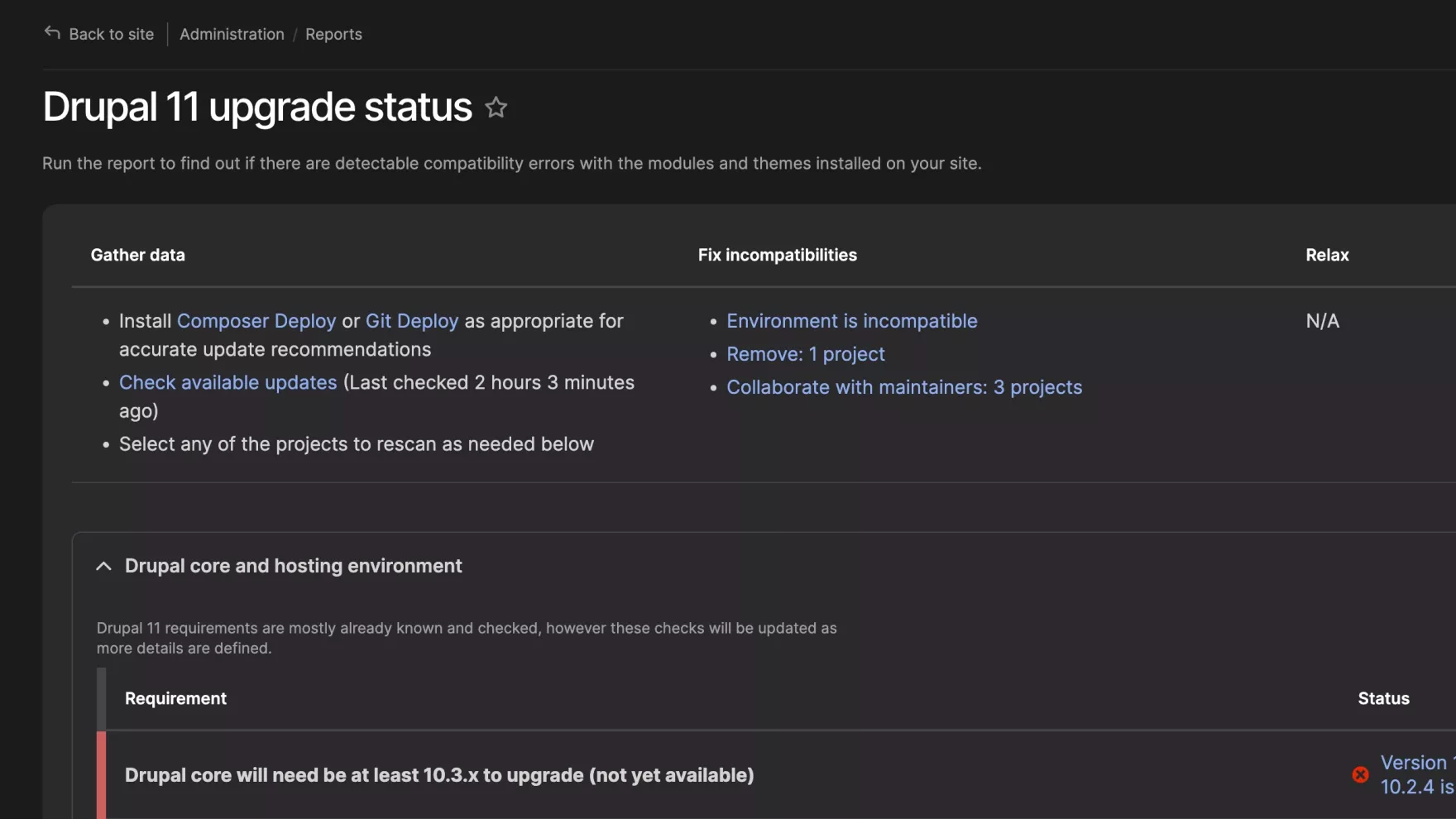 Gin dark mode with Upgrade Status 4.2.0