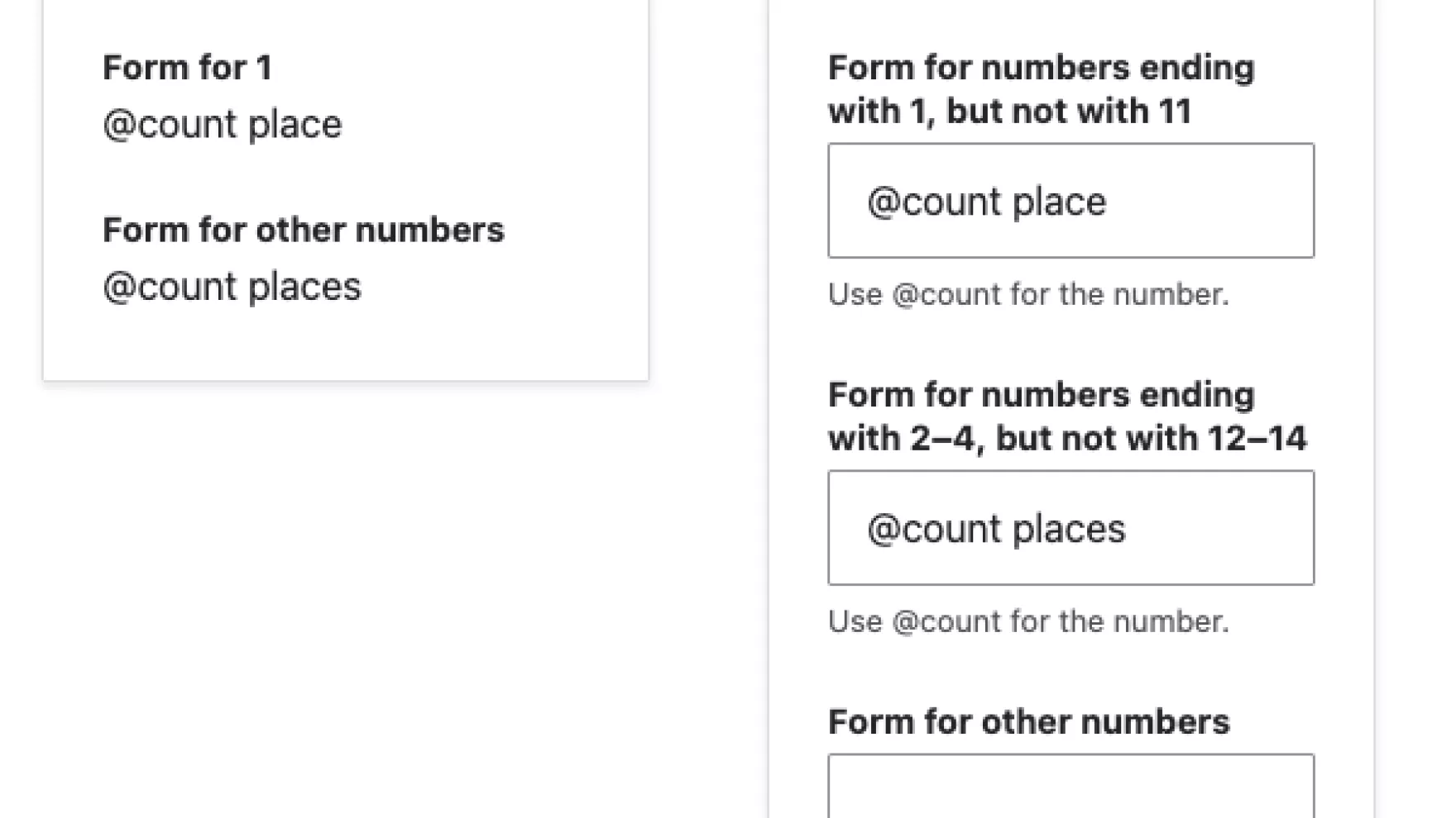 Friendlier labels on the translation UIs, appropriate for the language