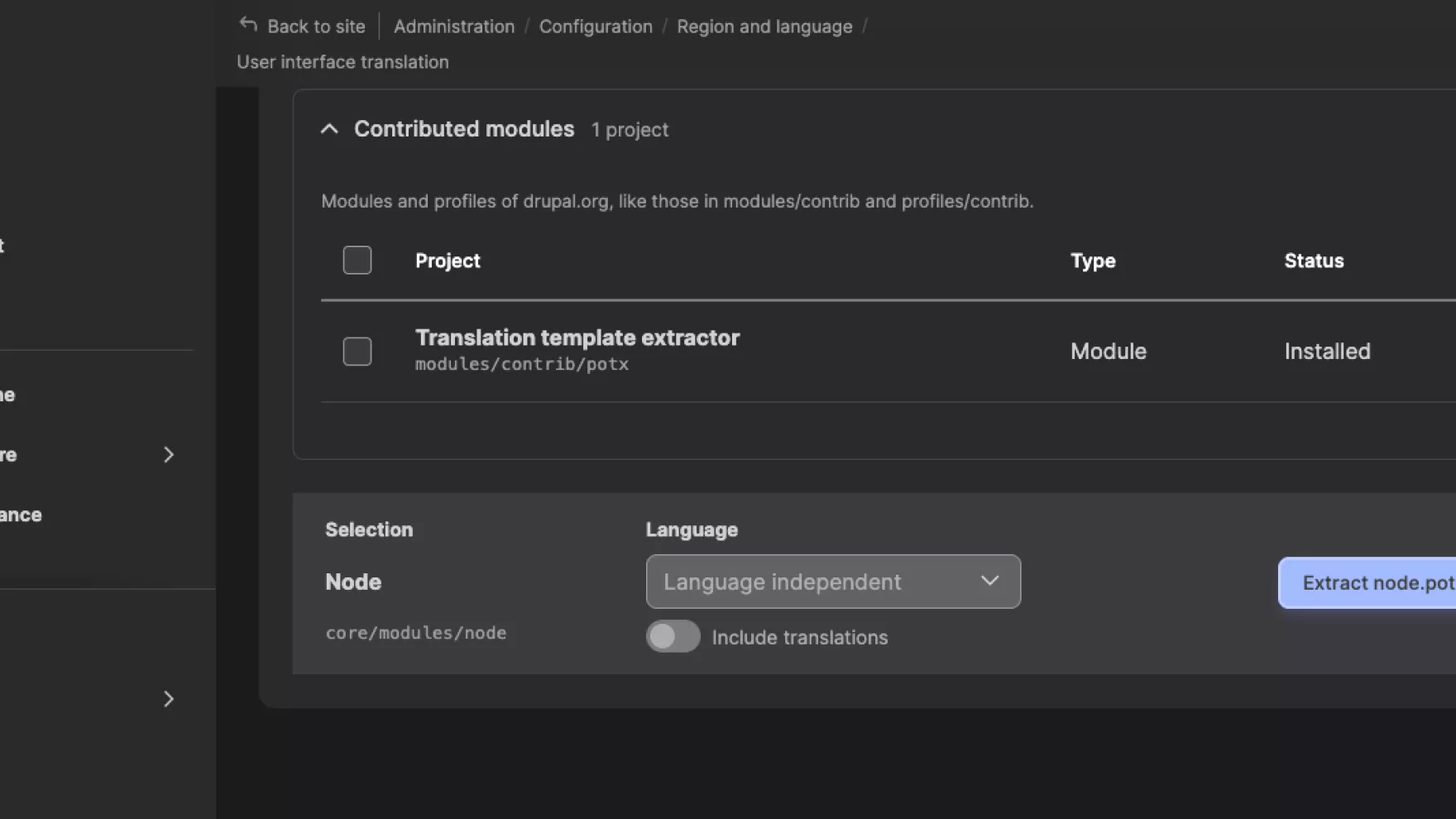 Translation Template Extractor 3 in dark mode