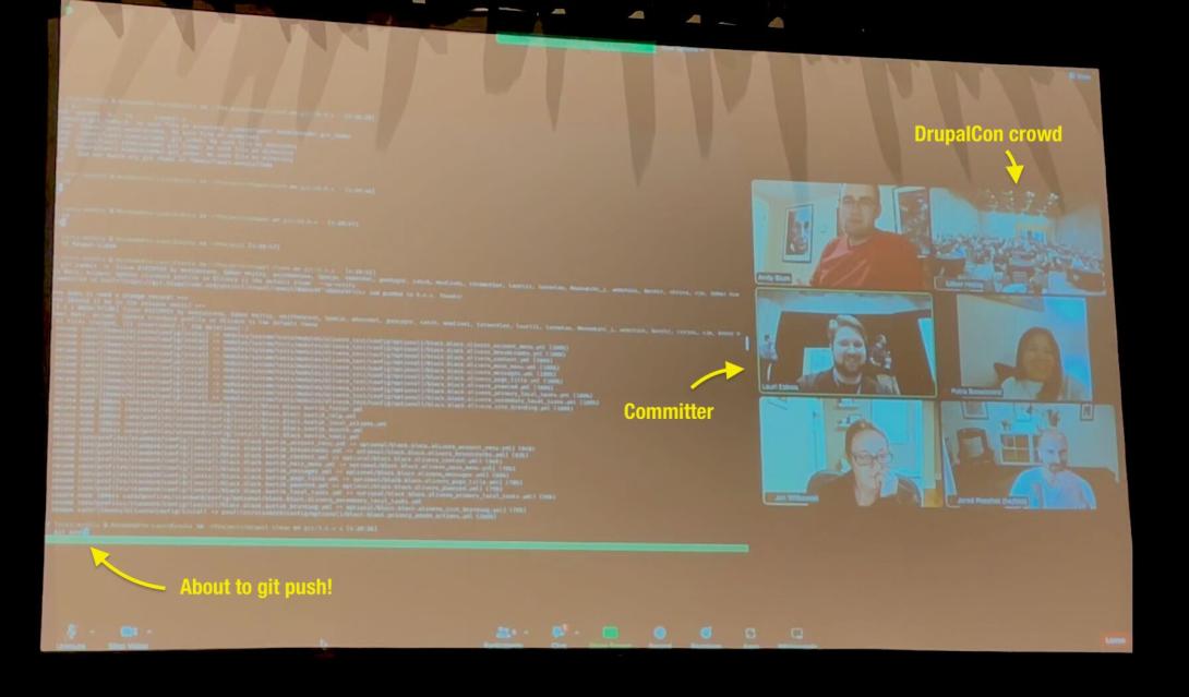 DrupalCon live commit photo by Gábor Hojtsy