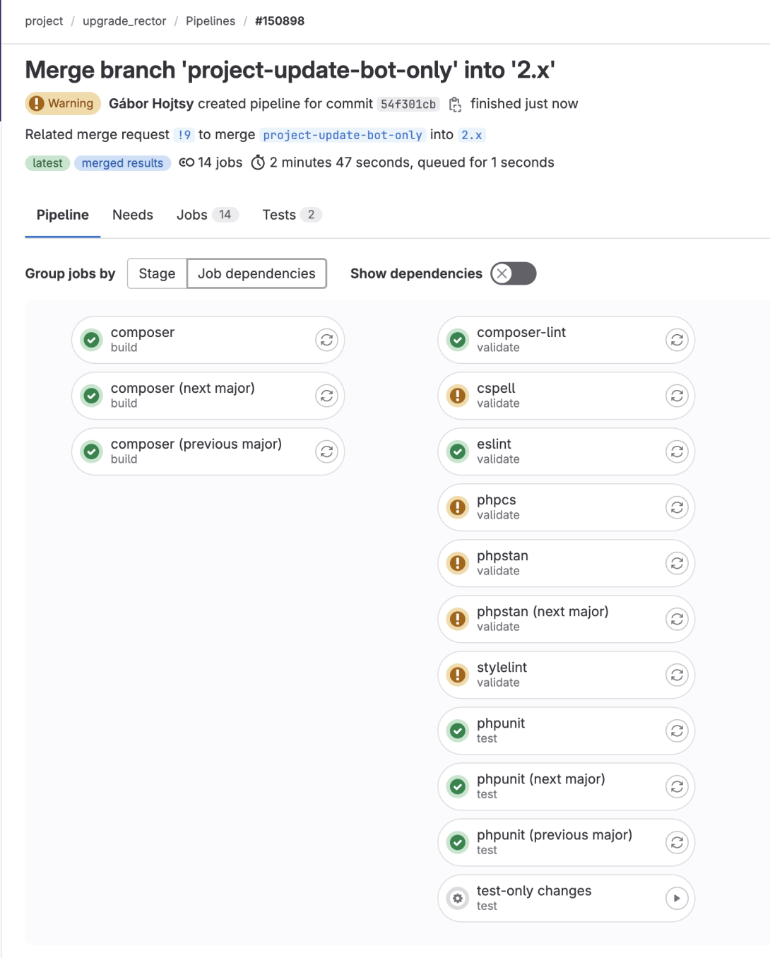 Upgrade Rector merge request pipeline passed on next major version