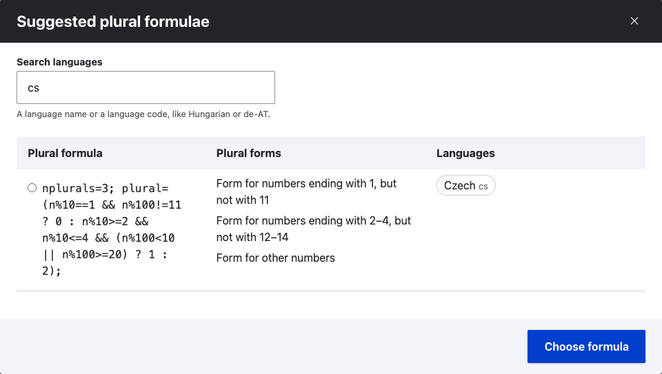 Plural formula search result for Czech