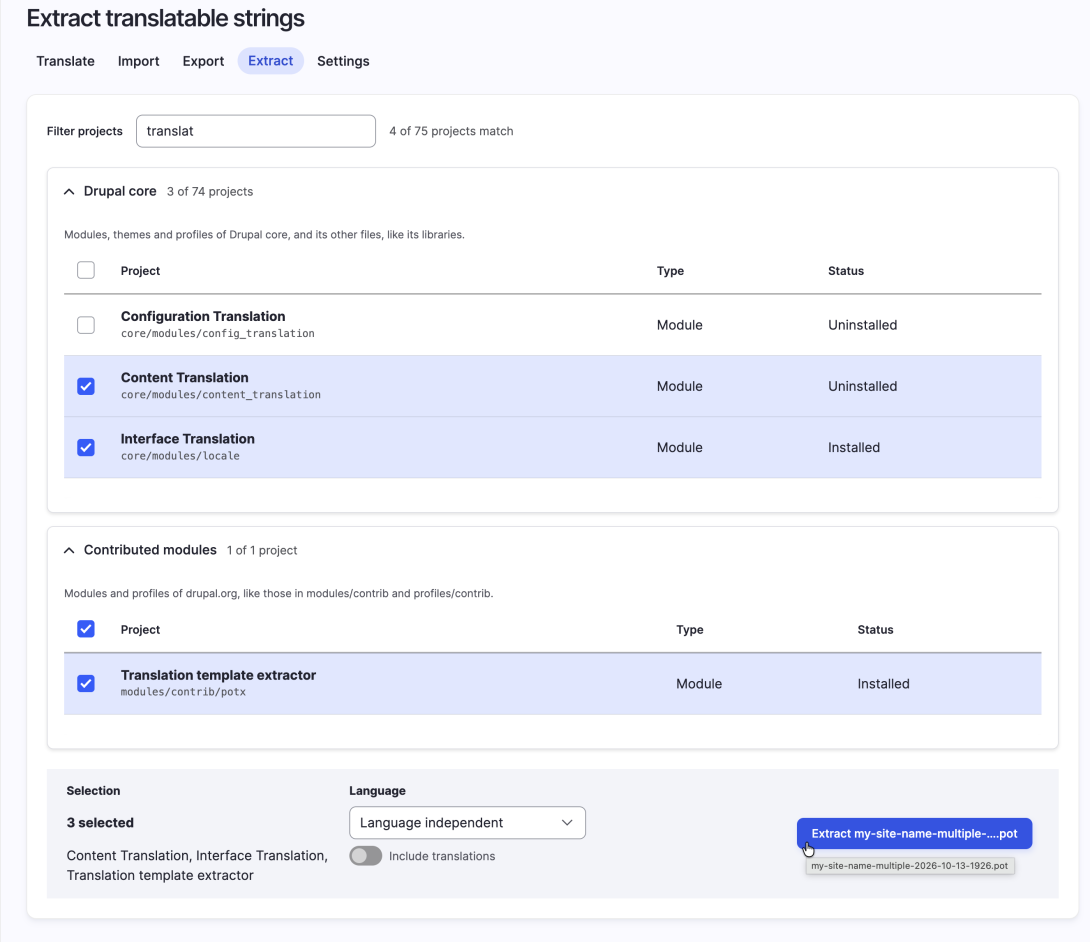 Translation template extractor v3 UI