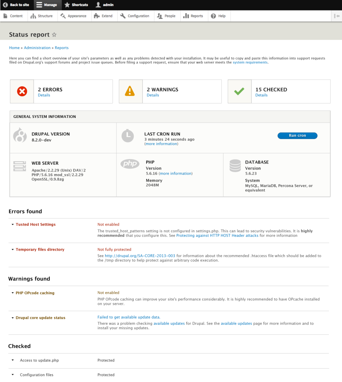 New status page in Drupal 8.3